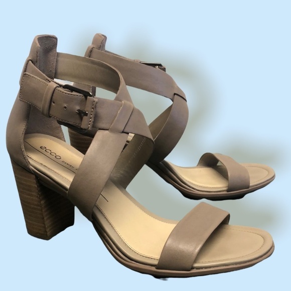 Ecco strappy chunk heels. Taupe, size 41 (10-10 1/2) NWOT - Picture 1 of 6